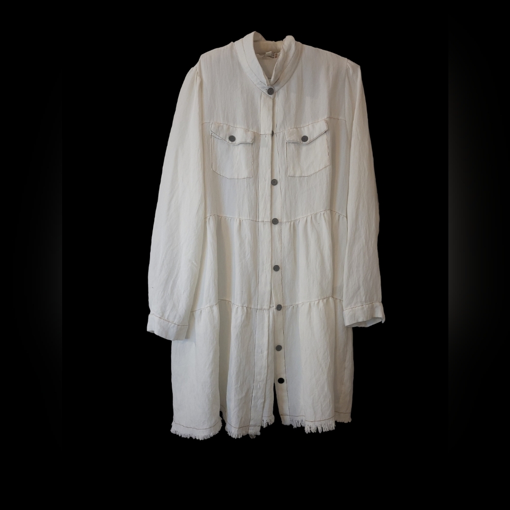 Umgee white long sleeved button front mini dress XL raw hem boho hippie cowgirl